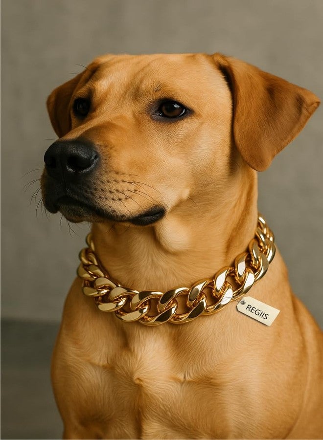 طوق سلسلة فاخر للكلاب، مطلي بالذهب مع حلقات مقطوعة على شكل ماسة، طلاء مقاوم للتشوه (لا يتحول إلى اللون الأسود أبدًا)، إغلاق بقفل ضغط (سلسلة كبيرة الحجم - كبيرة) - Image 1